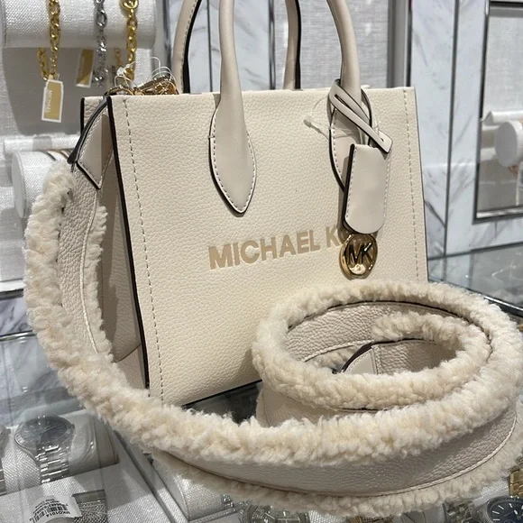 Michael Kors Mirella Small Pebbled Leather Shopper Top Zip Crossbody XBody Bag